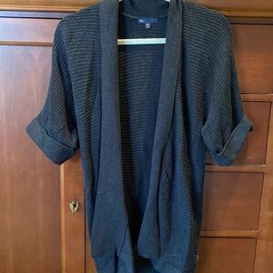 GAP S Cardigan Sweater Open Black Ribbed Cotton Blend GUC elbow length sleeve